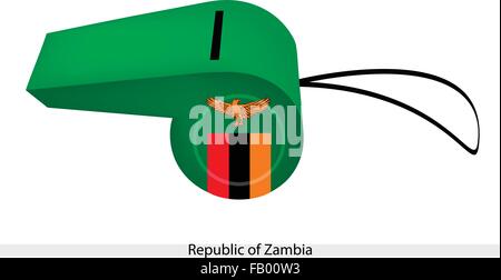 An Illustration of An Orange Eagle with Red, Black and Orange on Green Field of The Republic of Zambia Flag on A Whistle, The Sp Stock Vector