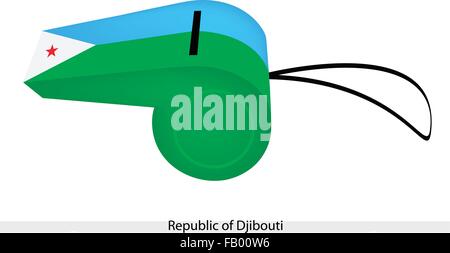 An Illustration of Light Blue and Light Green Bands With A Red Star on White Triangle of The Republic of Djibouti Flag on A Whis Stock Vector