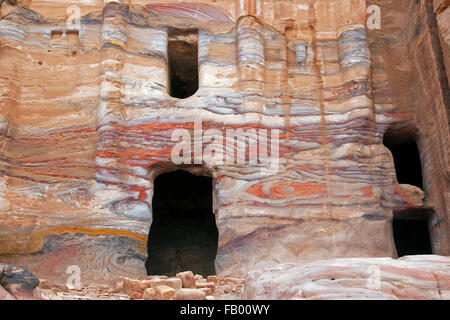 Silk Tomb, one of the so called Royal Tombs carved out of sandstone rock in the ancient city of Petra in southern Jordan Stock Photo