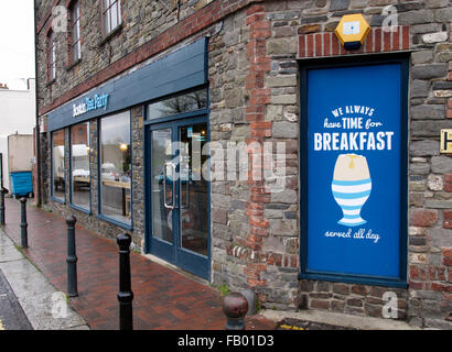 All day breakfast sign outside the Boston Tea Party Café, Barnstaple, Devon, UK Stock Photo