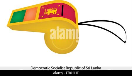 A Lion Holding A Sword on Dark Red Rectangular with Vertical Green and Orange Stripes on A yellow Field of Sri Lanka Flag on A W Stock Vector