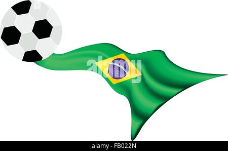 An Illustration of A Soccer Ball or Football on A Brazil Flag of Brazil World Cup 2014, Isolated on A White Background. Stock Vector
