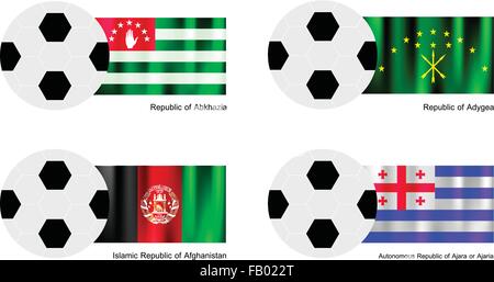 An Illustration of Soccer Balls or Footballs with Flags of Abkhazia, Adygea, Afghanistan and Ajaria on Isolated on A White Backg Stock Vector