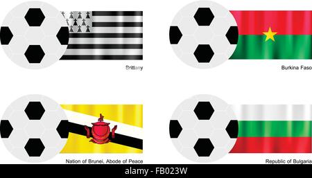 An Illustration of Soccer Balls or Footballs with Flags of Brittany, Burkina Faso, Brunei and Bulgaria on Isolated on A White Ba Stock Vector
