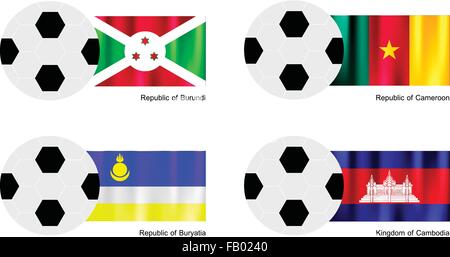 An Illustration of Soccer Balls or Footballs with Flags of Burundi, Cameroon, Buryatia and Cambodia on Isolated on A White Backg Stock Vector