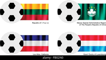 An Illustration of Soccer Balls or Footballs with Flags of Lithuania, Macao, Los Altos and Luxembourg on Isolated on A White Bac Stock Vector