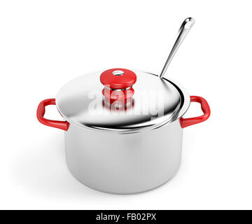 Pot and ladle on white background Stock Photo