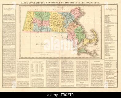 Massachusetts antique state map. Includes Boston Corner. Counties. BUCHON 1825 Stock Photo