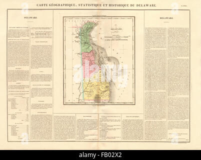 Delaware antique state map. Delaware Wedge shown as part of PA. BUCHON, 1825 Stock Photo