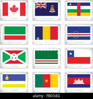 Flags of Canada, Cayman Islands, Central African Republic, Chechen Republic, Chad, Cape Verde, Burundi, Ichkeria, Chile, Buryati Stock Vector