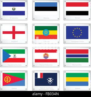 National Flags of El Salvador, Estonia, Yemen, England, Ethiopia, European Union, Equatorial Guinea, French Polynesia, Gambia, E Stock Vector