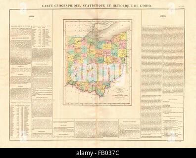 Ohio antique state map. Border excludes Toledo Strip. BUCHON, 1825 Stock Photo