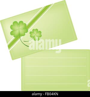 Symbols for Fortune and Luck, Vector Illustration of A Green Greeting Cards with Four Leaf Clover or Shamrock for St. Patricks D Stock Vector
