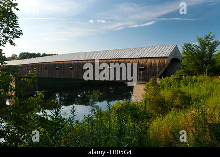 Cornish Windsor bridge is the longest wooden covered bridge in New England. Crossing between Vermont and New Hampshire over the Connecticut River. Stock Photo