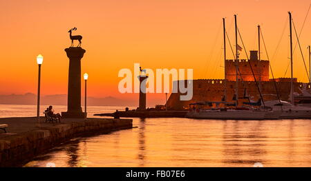 Rhodes before sunrise, Rhodes Island, Greece, UNESCO Stock Photo