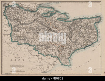 KENT. County map. Downs. Railways in use/under construction. BR DAVIES, 1862 Stock Photo