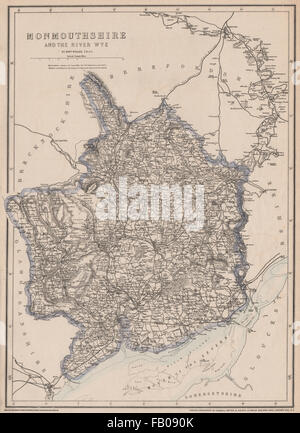 RIVER WYE VALLEY & MONMOUTHSHIRE. Antique county map. Railways. WELLER, 1862 Stock Photo