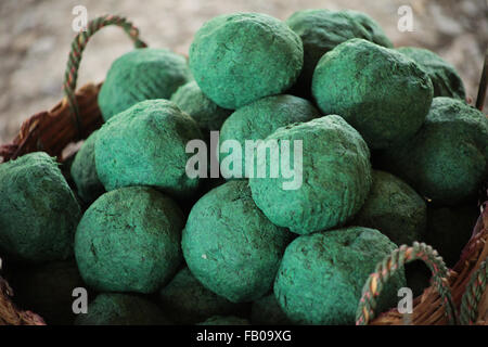 5th January 2015, Chiang Mai, Thailand. Processed and dyed Elephant poo fiber for making paper. Stock Photo