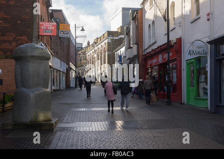 A view looking uphill on Wote Street in Basingstoke. The Haymarket Theatre can be seen in the background Stock Photo