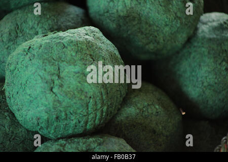 5th January 2015, Chiang Mai, Thailand. Processed and dyed Elephant poo fiber for making paper. Stock Photo