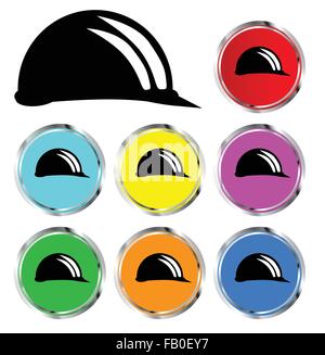 A collection of coloured builders hard hat icon buttons over white Stock Vector