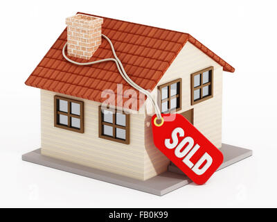 House with sold tag isolated on white background. Stock Photo