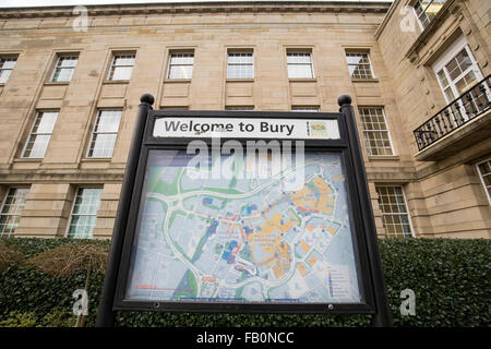 Bury Town Hall. Welcome to Bury Sign Stock Photo