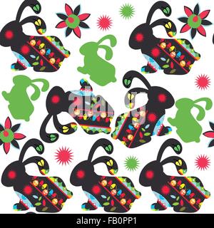 Cartoon seamless pattern with cute bunnyes and seamless pattern in swatch menu, vector illustration Stock Vector