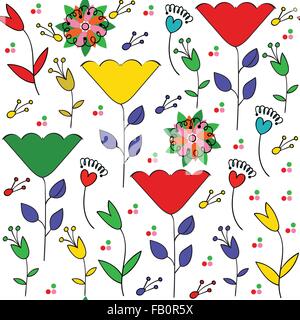 Abstract colorful  seamless pattern with flowers and seamless pattern in swatch menu, vector image Stock Vector
