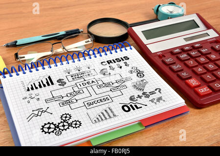 business concept in notebook and red calculator Stock Photo
