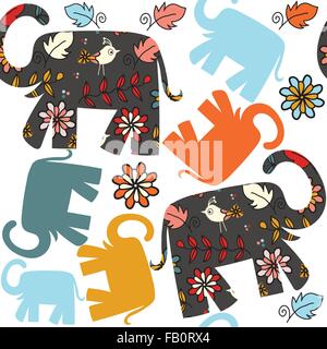 Cute seamless pattern with elephants and seamless pattern in swatch menu, vector illustration Stock Vector