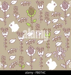 Gentle seamless pattern with rabbits and seamless pattern in swatch menu, vector illustration. Cute texture Stock Vector