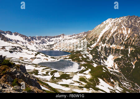 Dolina Pięciu Stawów (Five Lakes Valley) in the Polish Tatra Mountains in spring, with the last snow still lingering on the moun