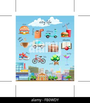 City life, set of vector icons Stock Vector