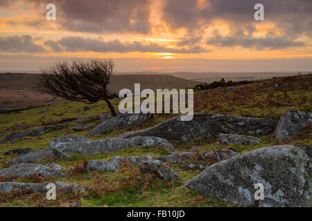 Stunning sunset on the slopes of Sharptor on Bodmin Moor Stock Photo