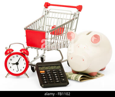 Piggy bank with shopping cart Stock Photo