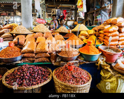 A spice shop in the market of Myitkyina Stock Photo