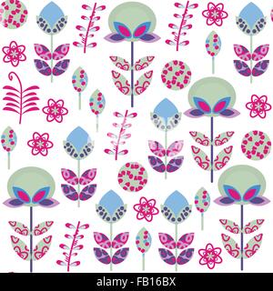 Cute retro floral  seamless pattern with odd flowers  and  seamless pattern in swatch menu, vector image Stock Vector