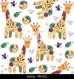 Cartoon giraffe seamless pattern and seamless pattern in swatch menu,vector image Stock Vector