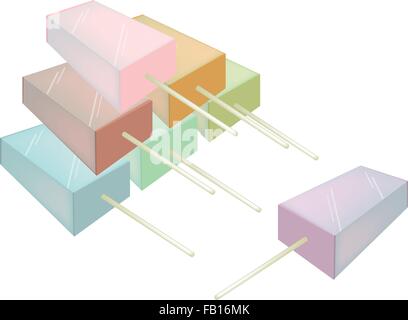 A Pile of Colorful Frozen Popsicles Ice Cream or Ice Lollies, Isolated on White Background Stock Vector