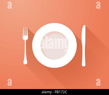 Plate with cutlery and long shadows Stock Vector