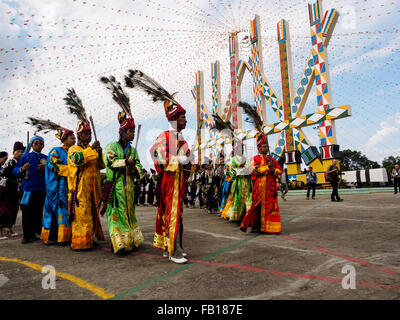 Manau Dance, traditional ceremony of Kachin people to celebrate Kachin National Day in Myitkyina, Myanmar Stock Photo