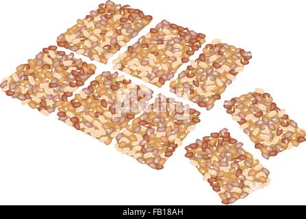 Illustration of Peanut Biscuits Made of Peanut or Groundnut, Rice and Sesame, Thai Snack of Dietary Fiber, Vitamins and Minerals Stock Vector