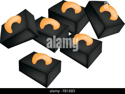 An Illustration of Thai Style Sweet Candy or Banana Candy with Roasted Cashew Nut, It Is Very Sweet and Sticky. Stock Vector