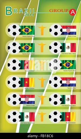 Brazil 2014 Group A, Flags of 4 Nations of Football or Soccer Championship in Final Tournament at Brazil. Stock Vector