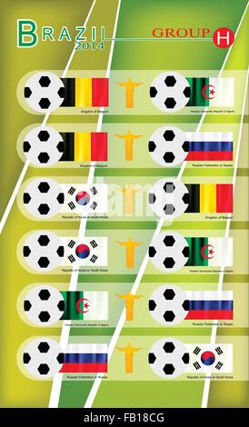Brazil 2014 Group H, Flags of 4 Nations of Football or Soccer Championship in Final Tournament at Brazil. Stock Vector