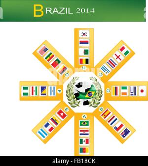 Brazil 2014, 8 Group of 32 Nations of Football or Soccer Championship in Final Tournament at Brazil. Stock Vector