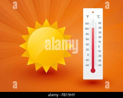 The yellow sun with thermometer Stock Vector