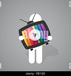 figure man holds old tv Stock Vector