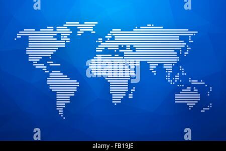 simple world map made up of white stripes on a blue background triangular Stock Vector